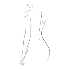 Woman back line drawing on white isolated background 