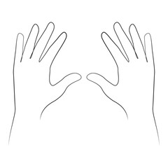 Hands one line drawing on white isolated background