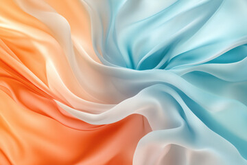 Fototapeta premium Abstract swirl of flowing fabric with light blue and orange hues creates a soft, dynamic composition.