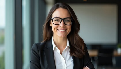 Woman in professional attire smiling confidently