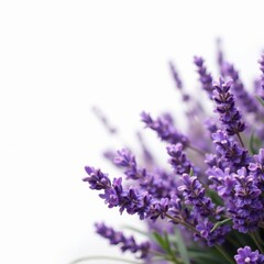 Obraz premium Lush lavender plant with delicate blossoms, set against a stark white backdrop , rustic, plant, purple