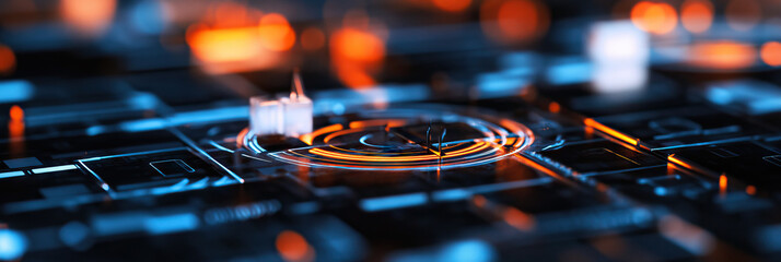 Abstract Digital Interface with Glowing Circuitry