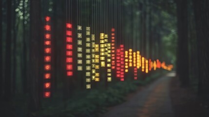 Glowing Forest Path  Abstract Digital Art  Illuminated Nature   Mystical Symbols   Technol