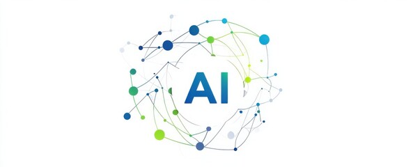 Abstract representation of artificial intelligence with connected nodes and technology theme