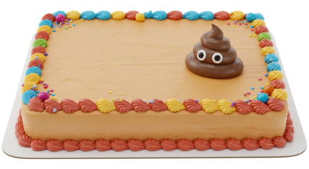 Brown Poop Emoji Decorated, Sheet Cake Baked Bakery Dessert with Icing,  Isolated Transparent PNG