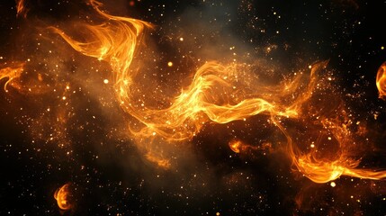 A dramatic fire scene showcasing swirling embers and bright sparks in the darkness.