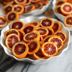 Sliced Blood Oranges in White Bowl, Fresh Citrus Fruit