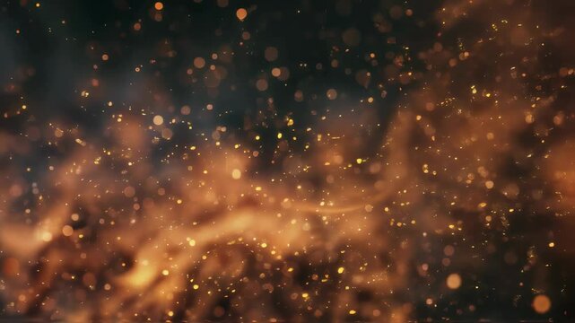Golden sparkles rising in motion. Abstract fire glitter explosion clip. Magic dust particles background footage. Festive celebration and holiday concept stock video.