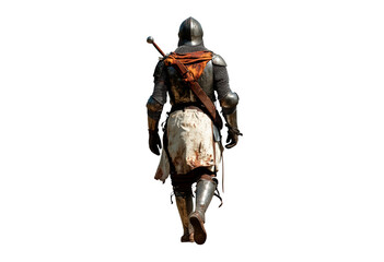 Naklejka premium Warrior dressed in medieval armor walks isolated on transparent background