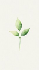 Delicate watercolor illustration of a green plant with three leaves on a textured background, symbolizing growth and nature.
