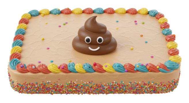Brown Poop Emoji Decorated, Sheet Cake Baked Bakery Dessert with Icing,  Isolated Transparent PNG