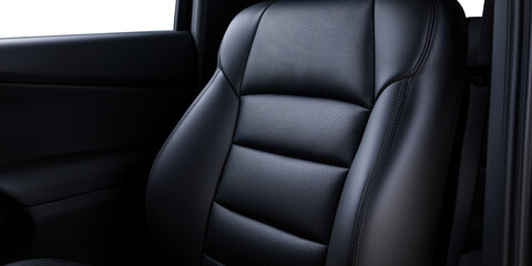 Luxurious black car interior featuring sleek leather seat, showcasing comfort and modern design