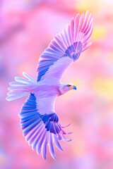 Obraz premium Pink bird soaring, vibrant floral backdrop, freedom, design