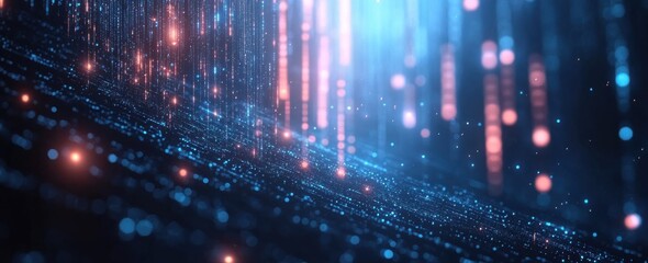 Abstract glowing blue digital background with vertical moving light lines