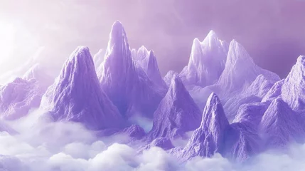 Fototapete Rund Stunning purple mountain landscape with peaks emerging from soft clouds, creating a dreamy, ethereal atmosphere for fantasy and adventure themes. © CybStars