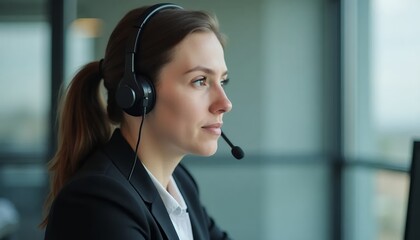 Woman in professional attire wearing headset