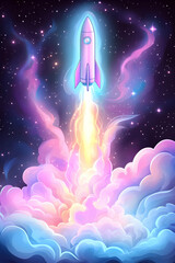 Pink Rocket Launch in Cosmic Clouds