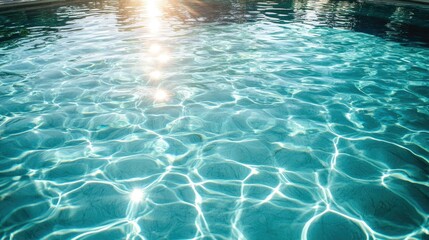 A mesmerizing shot of a swimming pool's mosaic design, with crystal-clear water reflecting sunlight.