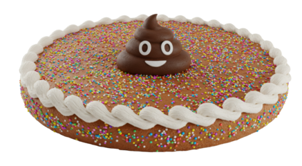 Brown Poop Emoji Decorated, Sheet Cake Baked Bakery Dessert with Icing,  Isolated Transparent PNG