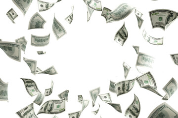 dollar bills falling on white background