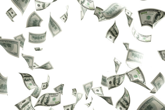 dollar bills falling on white background