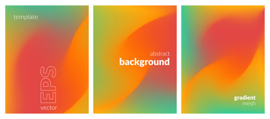 Abstract liquid background set. Gradient mesh. Effect bright color blend. Blurred fluid colorful mix. Modern design template for web covers, ad banners, posters, brochures, flyers. Vector EPS