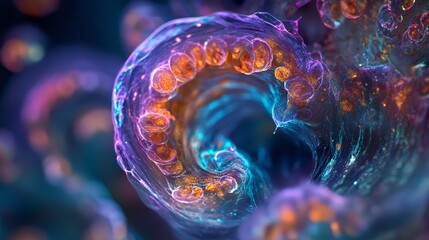 Plankton Algae Swirling in UV Light Creating Vibrant and Colorful Bioluminescent Display Representing Marine Life and Scientific Wonder