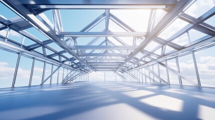 Steel Frame Design for Greenhouse in Bright Indoor Space Featuring Lush Green Plants Representing Sustainable and Innovative Architecture