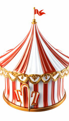 Red and white striped circus tent, isolated