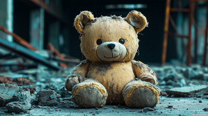 A single stuffed bear covered in dust