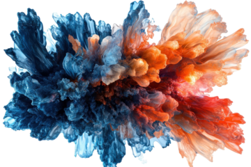 An explosive symphony of color unfolding like magic showcasing the power of creation and transformation with contrasted cool blues and warm oranges black background.
