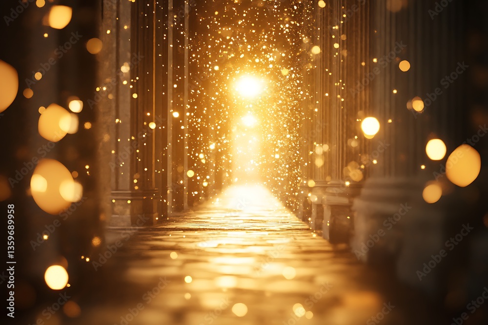 Poster Glowing path between ancient columns.