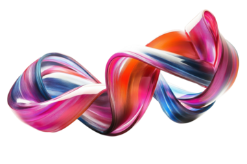 An iridescent ribbon dancing in the void a symphony of color movement and light revealing secrets of form in a black space with flowing shape and high contrast depth.