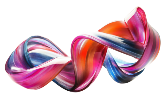 An iridescent ribbon dancing in the void a symphony of color movement and light revealing secrets of form in a black space with flowing shape and high contrast depth.