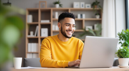 Job Seeker Applying Online – Optimistic Young Man Pursuing Career Goals for Job Recruitment Fair Promotions