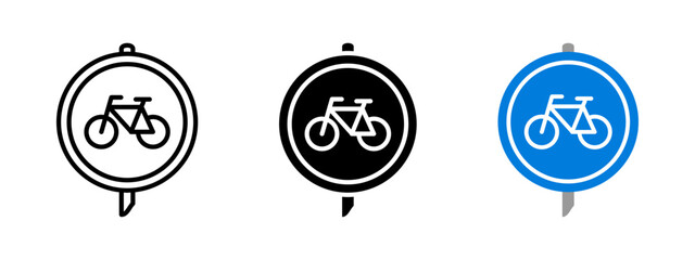 Bicycle lane icon. Cycling path vector illustration. Road sign for bike safety and transportation guidance. Urban mobility and fitness pictogram. Traffic regulation and commuting symbol.