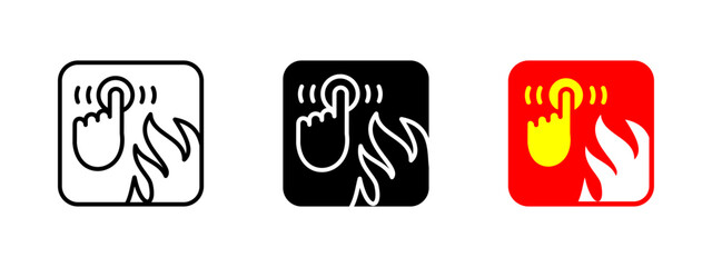 Fire alarm button icon. Emergency alert vector illustration. Safety signal symbol for hazard notification and evacuation. Fire warning pictogram. Security and protection sign.