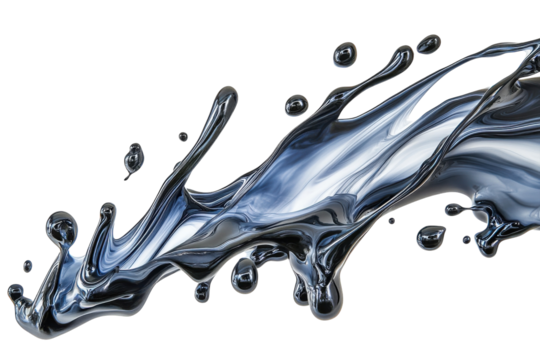 Frozen moment a cascade of liquid mercury frozen in time a symbol of fluidity and change against stark black background with crisp detail and smooth gradients.