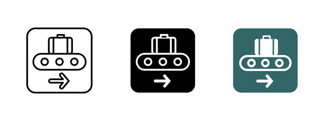 Baggage claim icon. Airport luggage conveyor vector illustration. Suitcase pickup and transportation symbol. Travel terminal sign for arrival areas and transit services. © iconostudio