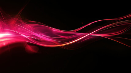 Naklejka premium Vibrant pink and red light waves flow gracefully against dark background, creating sense of movement and energy. abstract design evokes feelings of dynamism and creativity