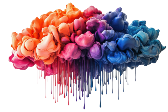 The vibrant cascade of artistic expression colorful paint mixing and dripping in a surreal dance against a dark backdrop dramatic contrasting tones and depth 