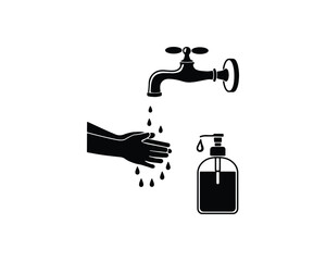 Silhouette of Hand Washing with Soap and Water
