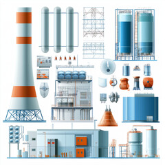 Small Modular Reactor nuclear grid energy. SMR. Electricity renewable sustainability safety. 3D Clip art. Isolated illustration of a small modular reactor for energy generation.