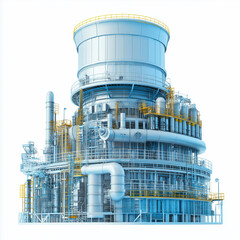 Small Modular Reactor nuclear grid energy. SMR. Electricity renewable sustainability safety. 3D Clip art. Detailed image of a small modular reactor and nuclear grid system.