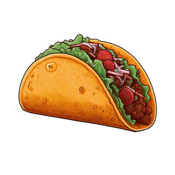 illustration of a folded taco with meat and lettuce