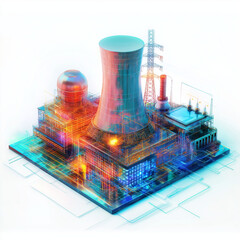 Small Modular Reactor nuclear grid energy. SMR. Electricity renewable sustainability safety. 3D Clip art. Schematic of a small modular reactor for nuclear power generation.