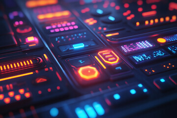 Obraz premium Digital audio mixing console with technology and sound elements