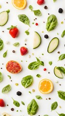 Vibrant Fruit Veggie Pattern White Background