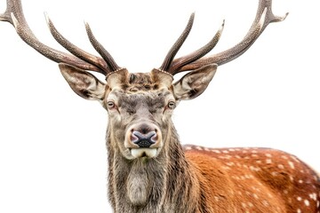 Vibrant Color Image of Red Deer Stag in Front of a White Background, Remasterized