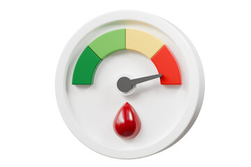 3d Speedometer icon. Minimal Status Speedometer with glucometer test. Green, Yellow, Orange, Red Status color or low, medium, high arrow scale performance status icon. Credit rating score. 3d render.